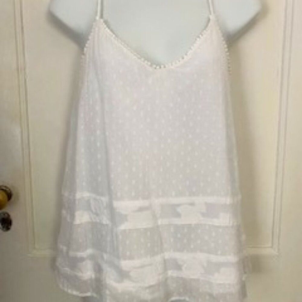 LOFT White Summer Swiss Dot V-neck Camisole, Fully lined, Size XS
